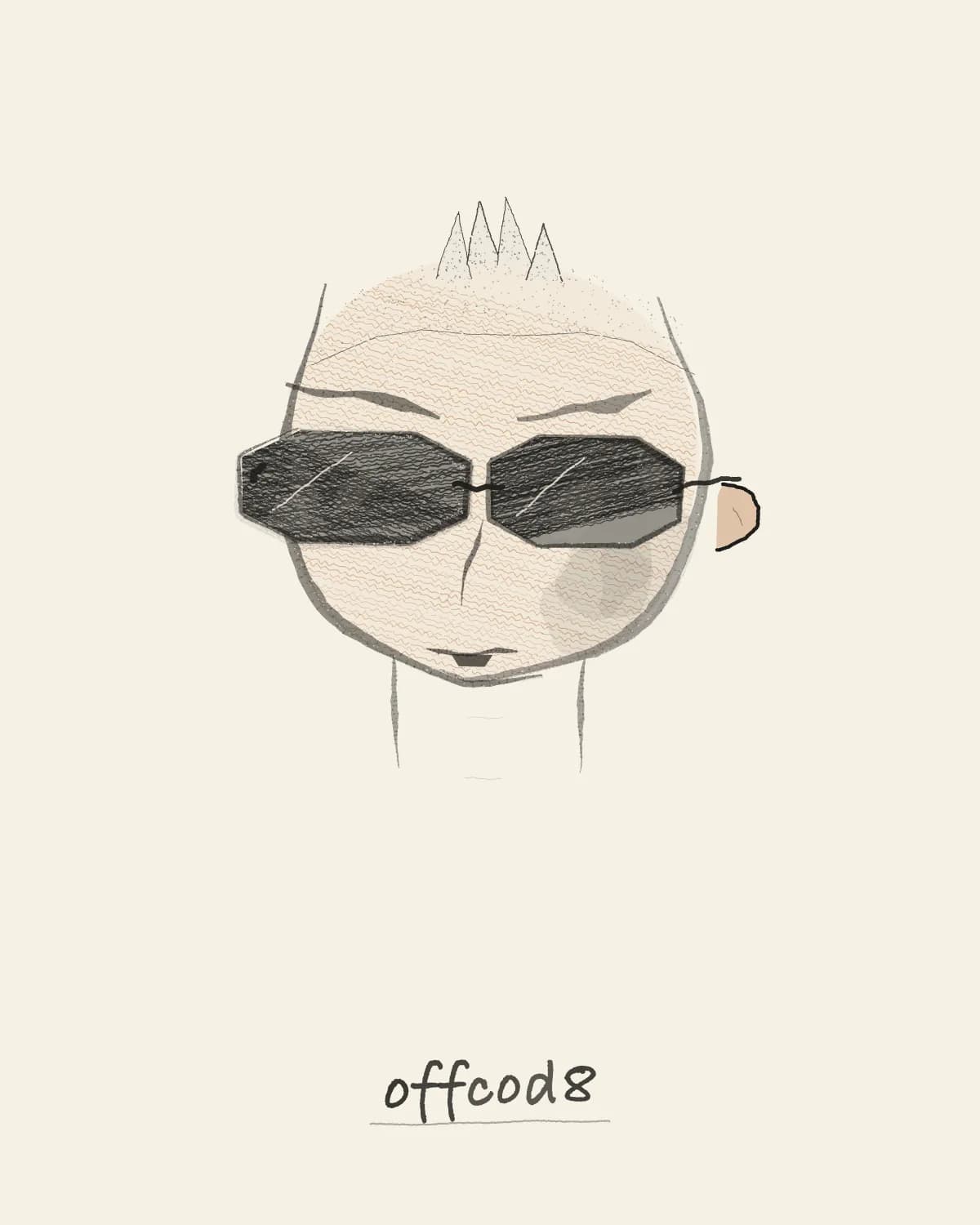 A single generated portrait wearing black sunglasses, with the handle offcod8 written underneath